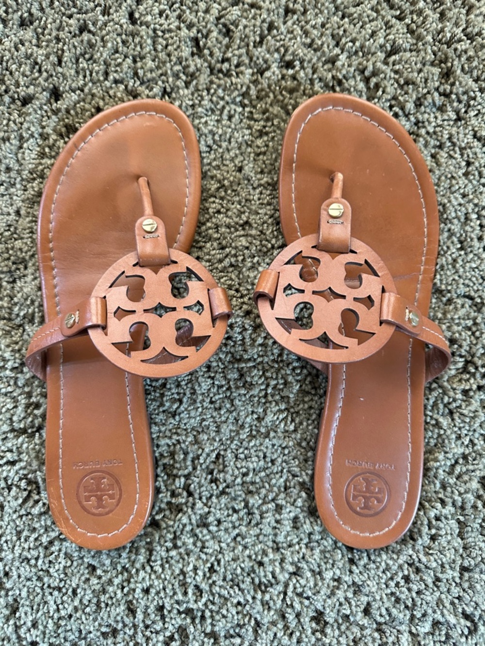 Tory Burch Brown Leather Logo Thong Sandals